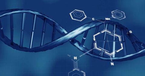 Futuristic Blueprint DNA Strand with Chemical Compounds - Download Free Stock Images Pikwizard.com