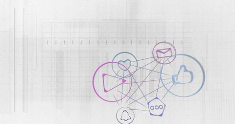 Interconnected Digital Icons on Abstract Technology Dashboard