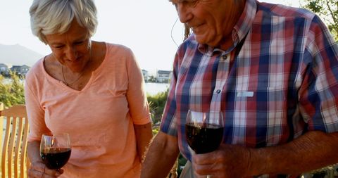 Senior Couple Enjoying Wine Together Outdoors