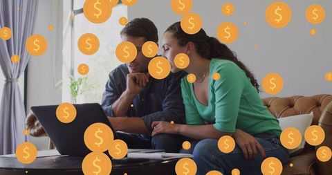 Diverse couple managing finances despite tax season chaos