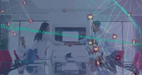 Business deal and digital connectivity in modern office