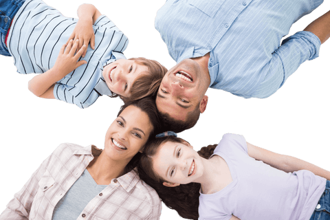 Transparent happy family lying in circle portrait