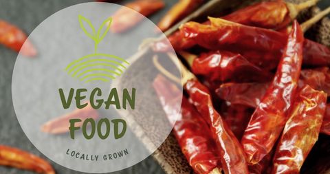 Vegan Food Text Over Dried Chili Peppers in Wooden Bowl - Download Free Stock Images Pikwizard.com