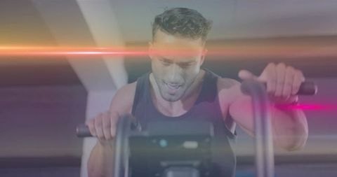 Intense Indoor Cycling Workout with Vibrant Lens Flair