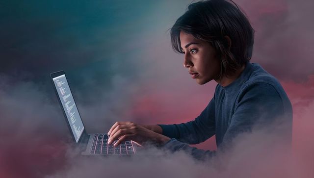 Futuristic Developer Coding with Innovation and Technology Focus