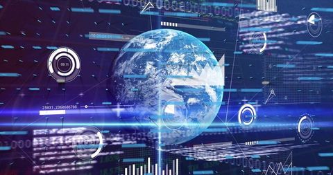 Futuristic digital interface with rotating earth hologram