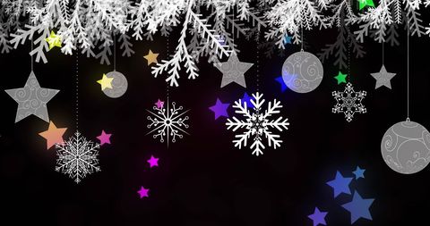 Festive Winter Ornaments Hanging from Snowy Branches - Download Free Stock Images Pikwizard.com