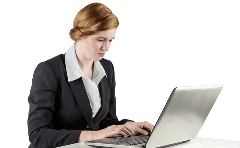 Transparent Redhead Businesswoman Working on Laptop - Download Free Stock Videos Pikwizard.com