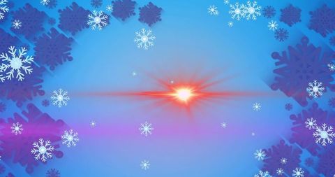 Colorful Flurry of Snowflakes on Blue Winter Background