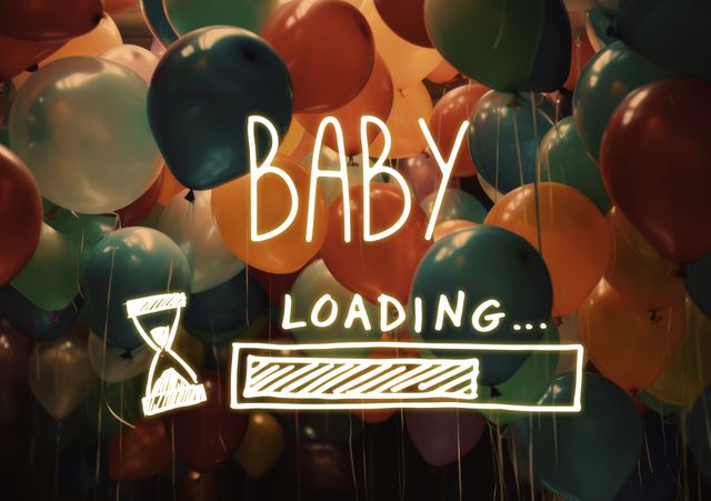 Baby Loading Text with Colorful Party Balloons Background - Download Free Stock Templates Pikwizard.com