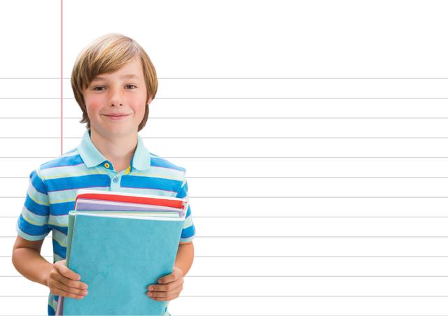 Boy student with books against notepad copybook - Download Free Stock Photos Pikwizard.com