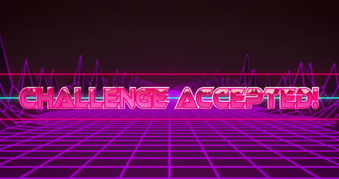 Retro Neon Challenge Accepted Text over Digital Grid