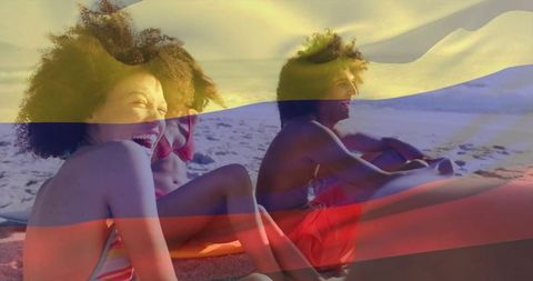 Laughing Couple Enjoying Beachfront Relaxation