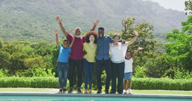 Happy Multi-Generational Family Enjoying Outdoor Pool Day - Download Free Stock Images Pikwizard.com