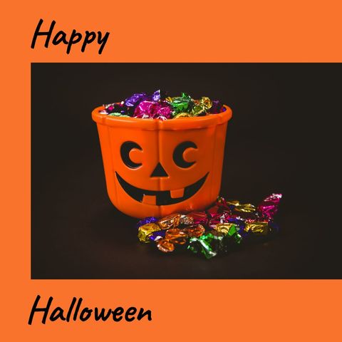 Halloween Pumpkin Basket Brimming with Colorful Wrapped Candies - Download Free Stock Templates Pikwizard.com