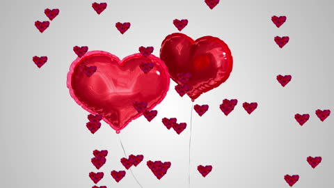 Floating Heart Balloons on Minimalistic Background