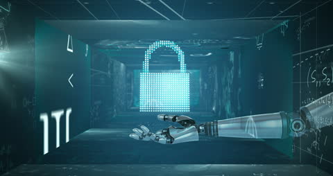 Robotic Arm and Digital Padlock Interface with Mathematical Diagrams