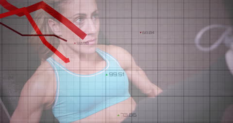 Dynamic Graph Overlay on Woman Exercising in Gym
