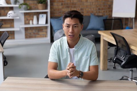 Professional Man in Modern Office with Stormtrooper Decor