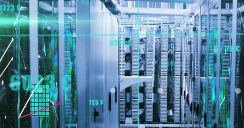 Data Center with Digital Overlay Indicating Global Connectivity - Download Free Stock Images Pikwizard.com