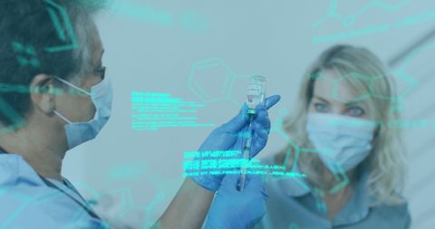 doctor preparing covid-19 vaccine with digital overlay - Download Free Stock Images Pikwizard.com