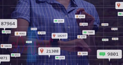 Man Wearing Smartwatch Interacting with Augmented Data Dashboard and Analytics HUD
