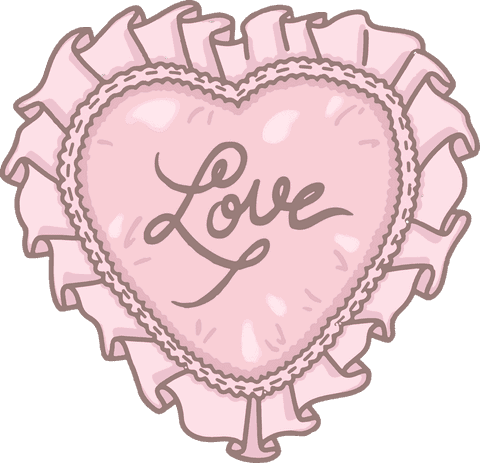 Heart shaped cushion with love text on transparent background