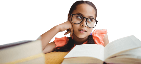 Thoughtful Young Girl Daydreaming By Book Transparent Background - Download Free Stock Videos Pikwizard.com