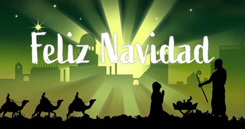 Feliz Navidad Text Over Nativity Scene Silhouette