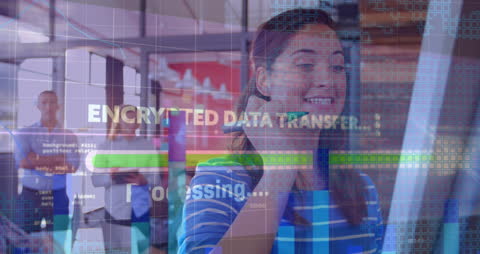 Businesswoman Analyzing Data with Futuristic Technology Display