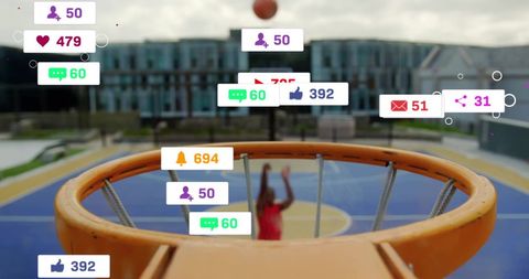 Dynamic social media icons overlay on basketball game