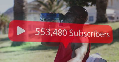 Active Senior Staying Hydrated with Growing Digital Popularity Overlay