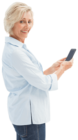 Happy Senior Woman Holding Phone on Transparent Background - Download Free Stock Videos Pikwizard.com