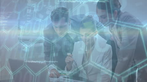 Team of Business Professionals Analyzing Data in Digital Space