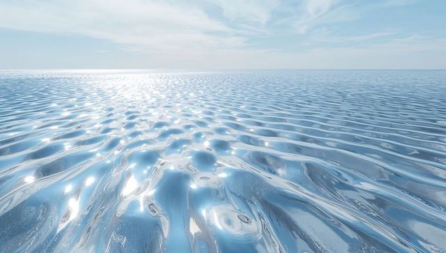 Glinting rippled ocean surface stretching to sunlit horizon reflective blue seascape