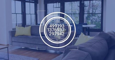Augmented reality hud overlay displaying data numbers in modern living room smart home