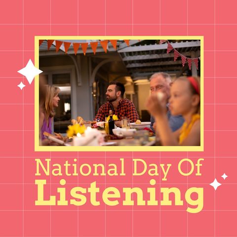 family celebrating national day of listening at dinner table - Download Free Stock Templates Pikwizard.com