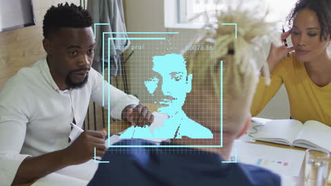 Diverse Business Team Engaging with Futuristic Digital Interface Animation