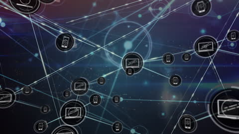 Digital Network Connections with Technology Icons Overlay