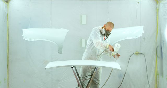 Auto Body Technician Painting Car Parts in Spray Booth - Download Free Stock Images Pikwizard.com