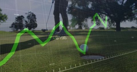 Golf and Data Analysis Concept on Green with Chart Overlay