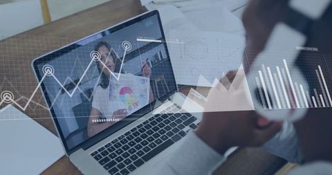 Remote Work Video Conference with Business Analyst Presenting Chart