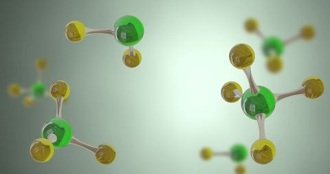 Colorful molecular models on green background for scientific visuals