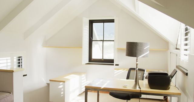 Bright Home Office in Attic with Modern Furnishings - Download Free Stock Photos Pikwizard.com