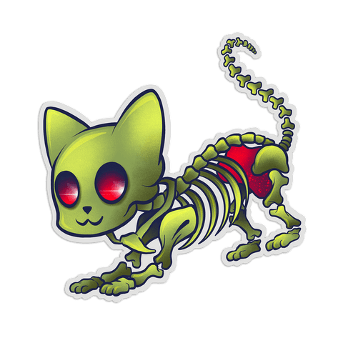 cartoon cat skeleton with neon red eyes on transparent background - Download Free Stock Videos Pikwizard.com