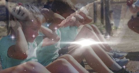 Energetic Outdoor Youth Fitness Training with Sit-Ups