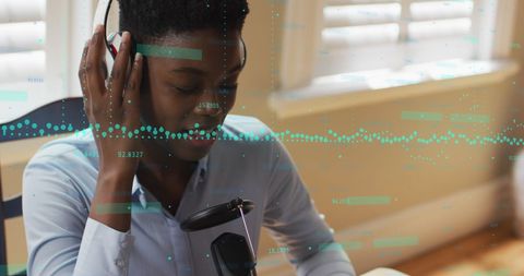 Boy Conducting Online Exam With Mathematical Overlay