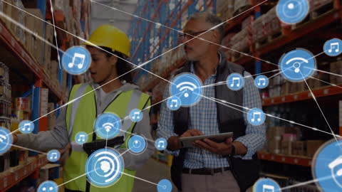 Workers with Digital Network Overlay in Warehouse Environment