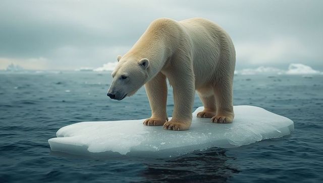 Polar bear on ice floe in pristine arctic water
