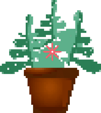 Transparent pixel art potted plant illustration with pink accent